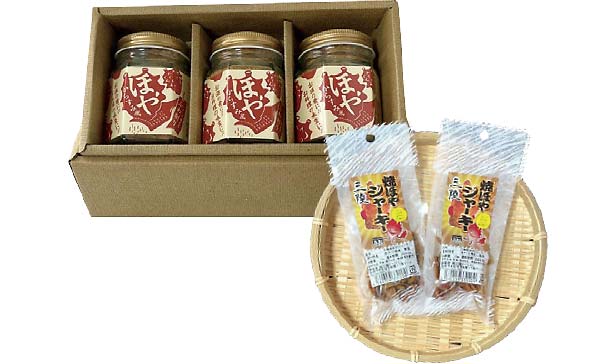 ほやからすみ風ふわ削り３個（ギフト箱入り）、焼ほやジャーキー2個